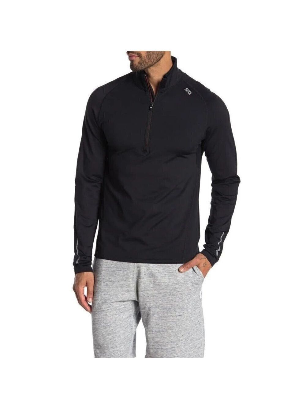 SAXX BNWOT "thermoflyte" half zip pullover black running top Small New